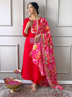 The52 Women's Rayon Fabric Straight Kurta, Pant and Dupatta Set | Grocsy