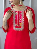 The52 Women's Rayon Fabric Straight Kurta, Pant and Dupatta Set | Grocsy