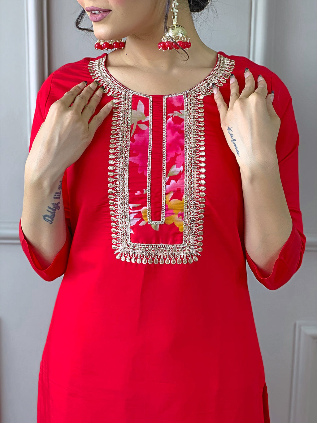 The52 Women's Rayon Fabric Straight Kurta, Pant and Dupatta Set | Grocsy