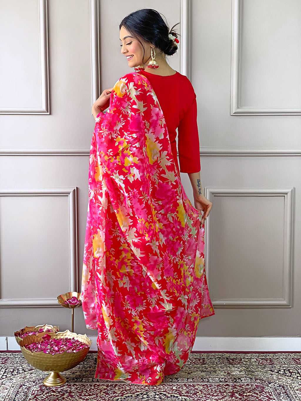 The52 Women's Rayon Fabric Straight Kurta, Pant and Dupatta Set | Grocsy