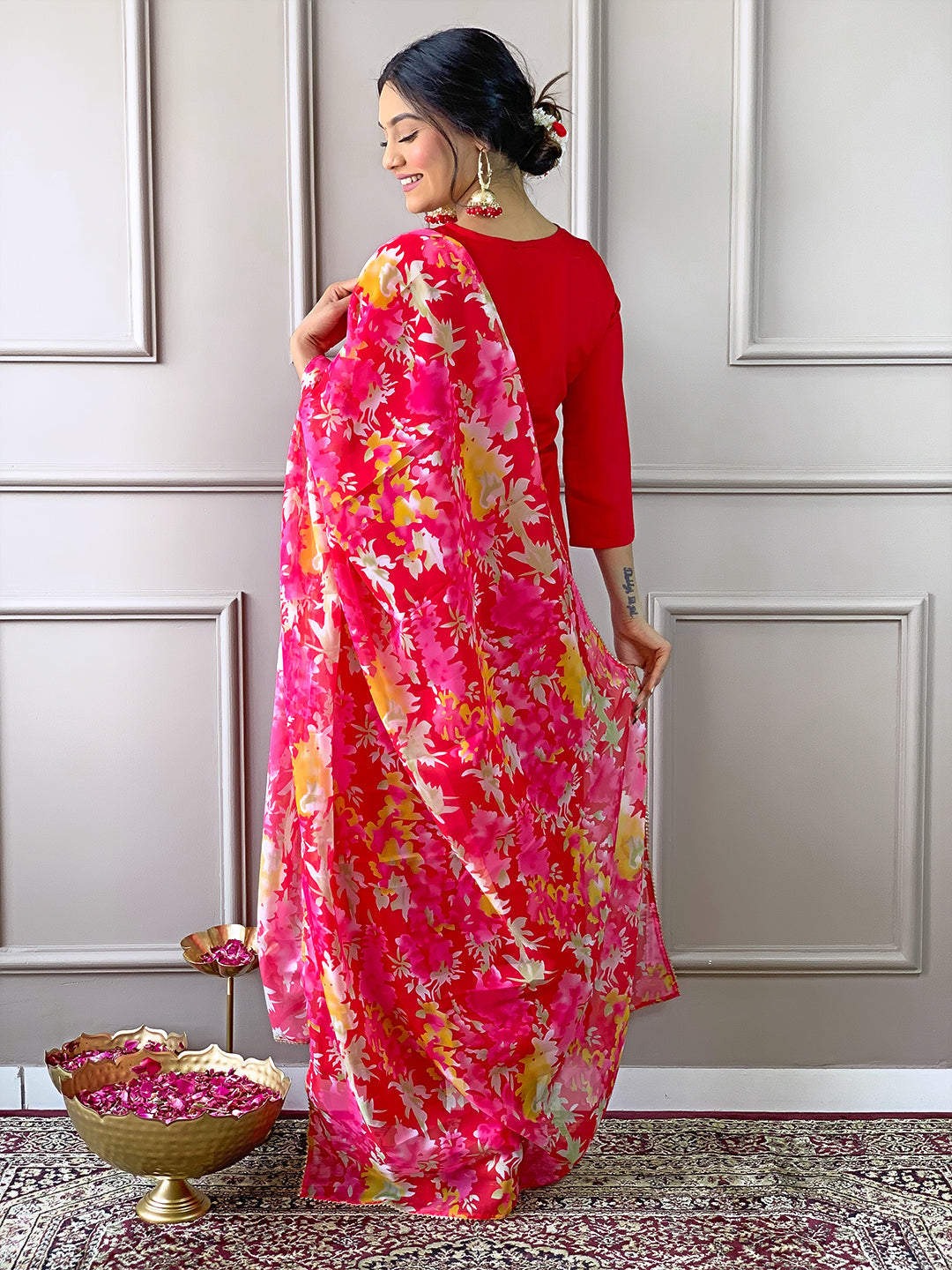 The52 Women's Rayon Fabric Straight Kurta, Pant and Dupatta Set | Grocsy