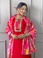 The52 Women's Rayon Fabric Straight Kurta, Pant and Dupatta Set | Grocsy