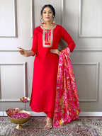 The52 Women's Rayon Fabric Straight Kurta, Pant and Dupatta Set | Grocsy