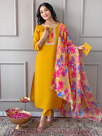 The52 Women's Rayon Fabric Straight Kurta, Pant and Dupatta Set | Grocsy