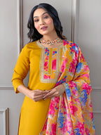 The52 Women's Rayon Fabric Straight Kurta, Pant and Dupatta Set | Grocsy