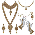 Tehzeeb Creations Bridal Dulhan Designer Gold-Polished Gold Color Pearl Stone Set 9 pcs. for Women & Girls | Grocsy