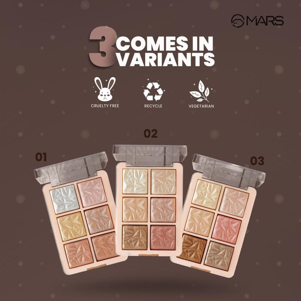 MARS Cosmetics Glowzilla 6 Shade Face Highlighter Palette - 01 | Grocsy