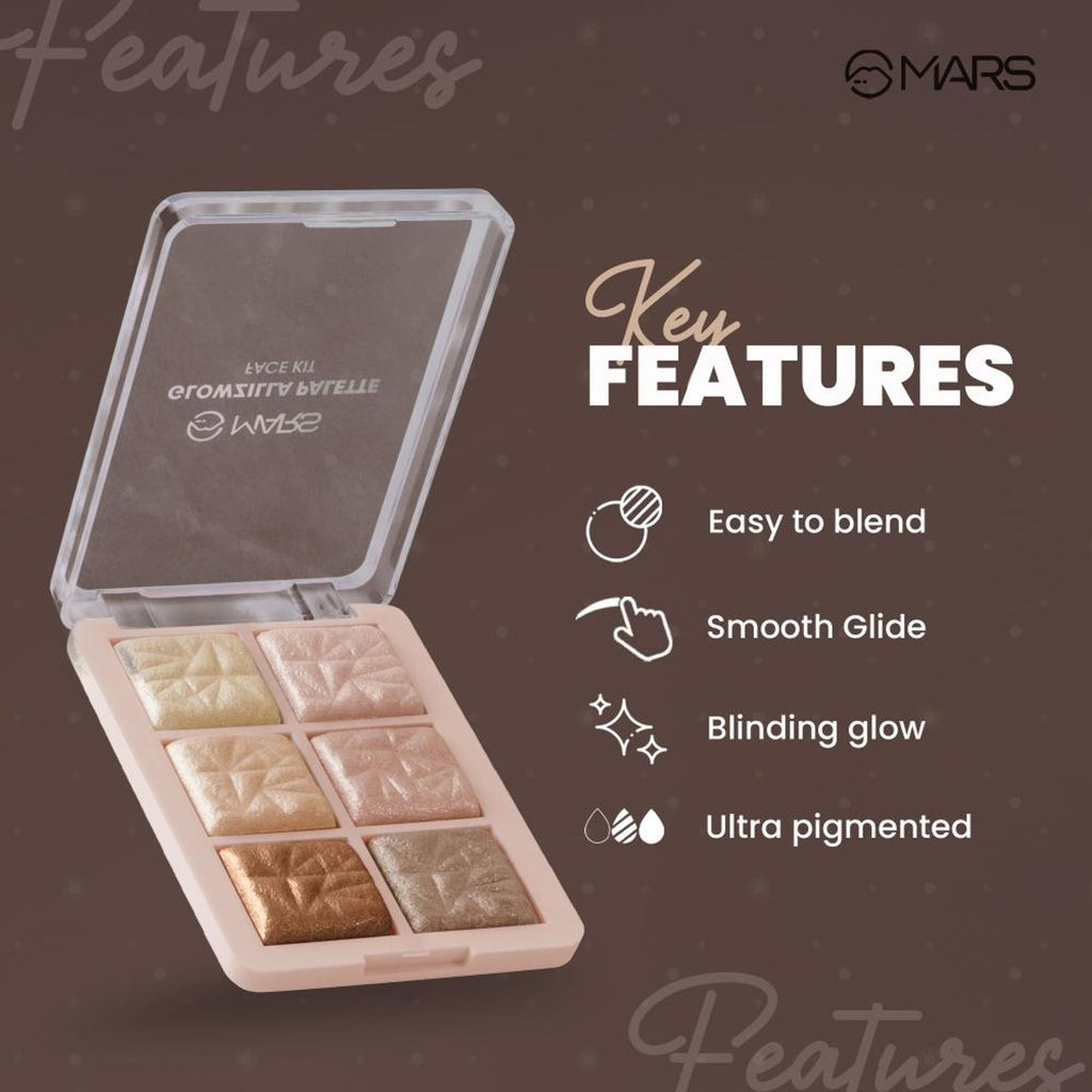 MARS Cosmetics Glowzilla 6 Shade Face Highlighter Palette - 03 | Grocsy