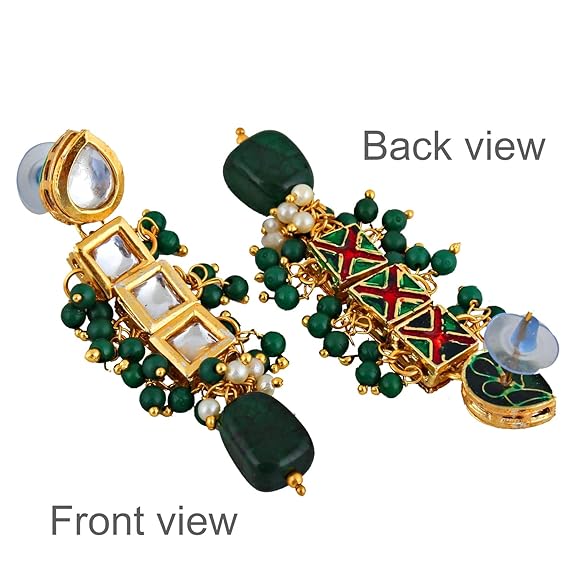 Tehzeeb Creations Back Meenakari Gold-Polished Square Shape Tika Earring Jewellery Set Uncut Kundan Big Faux Kundan Dibbi Kundan Choker Necklace Set | Grocsy