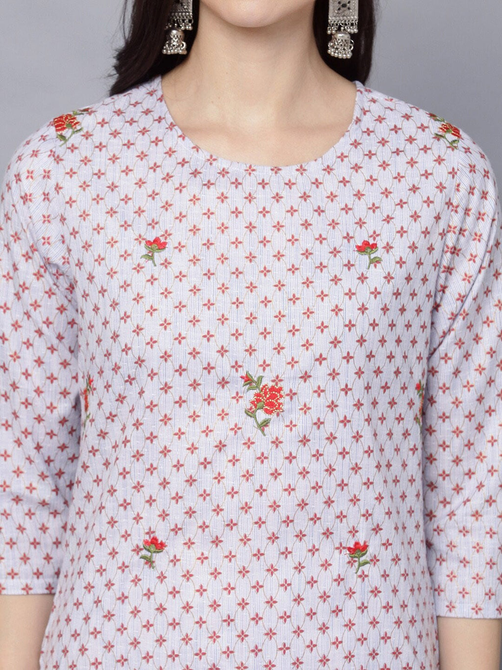 HERE&NOW Women Geometric Checked Patchwork Kurta | Grocsy