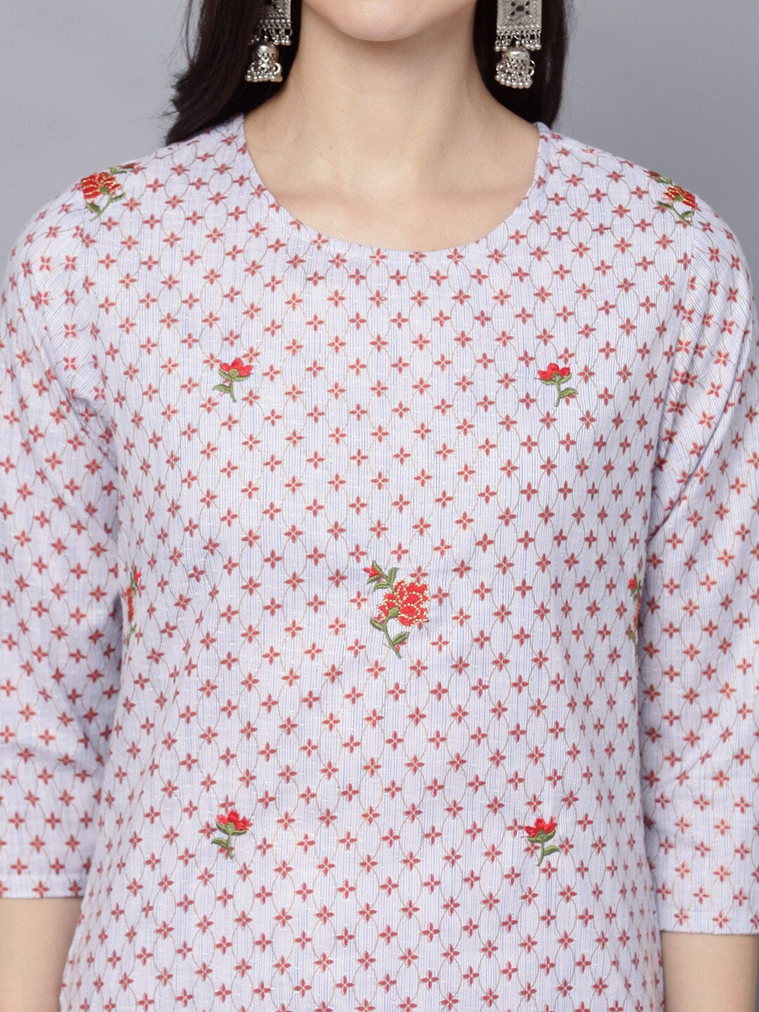 HERE&NOW Women Geometric Checked Patchwork Kurta | Grocsy