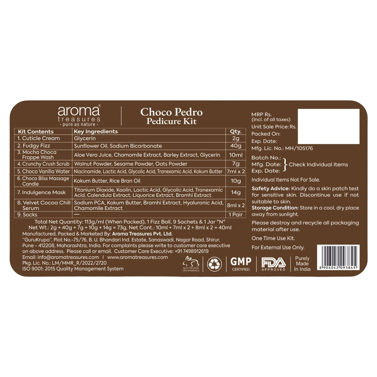 Aroma Treasures Choco Pedro Chocolate Pedicure Kit | Grocsy