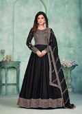 Monjolika Fashion Black Color Embroidered Art Silk Designer Anarkali Salwar Suit | Grocsy