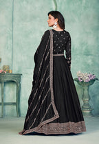 Monjolika Fashion Black Color Embroidered Art Silk Designer Anarkali Salwar Suit | Grocsy