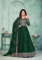 Monjolika Fashion Dark Green Color Embroidered Art Silk Designer Anarkali Salwar Suit | Grocsy