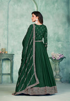 Monjolika Fashion Dark Green Color Embroidered Art Silk Designer Anarkali Salwar Suit | Grocsy