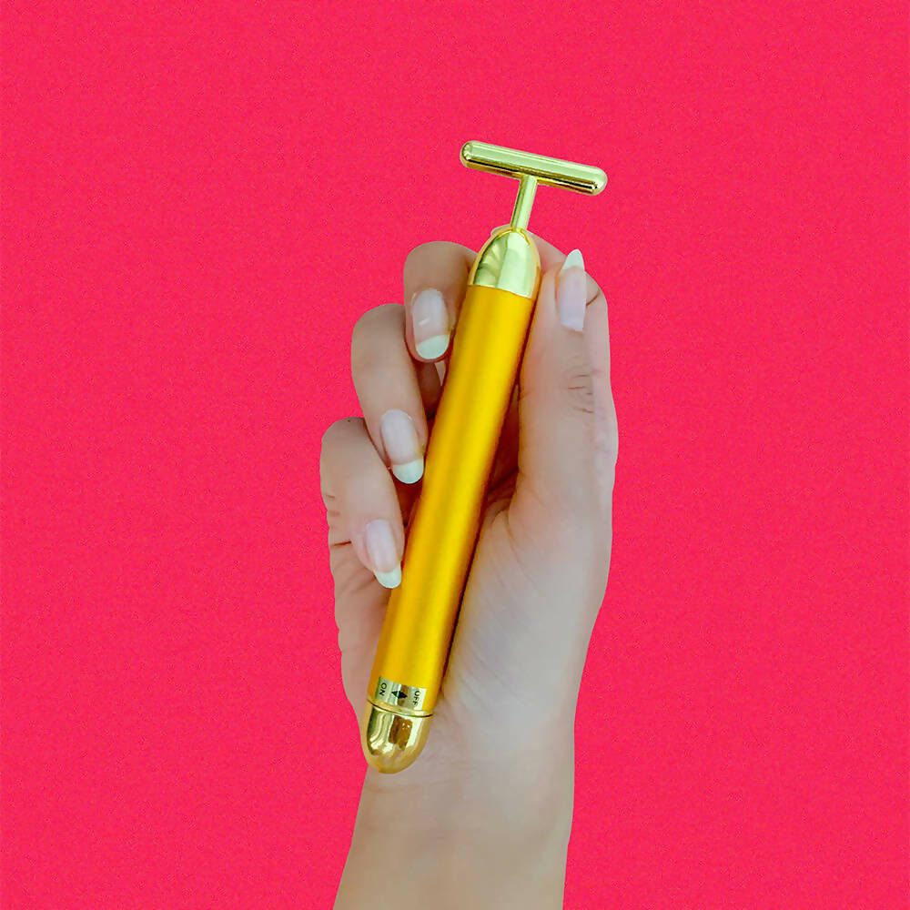 Natural Vibes 24k Gold Vibrating Face Roller & Sculptor with Free Gold Beauty Elixir Oil | Grocsy