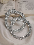 NVR Women's Set of 2 Silver-Toned German Silve Oxidised Elephant Design Handcrafted Bangles