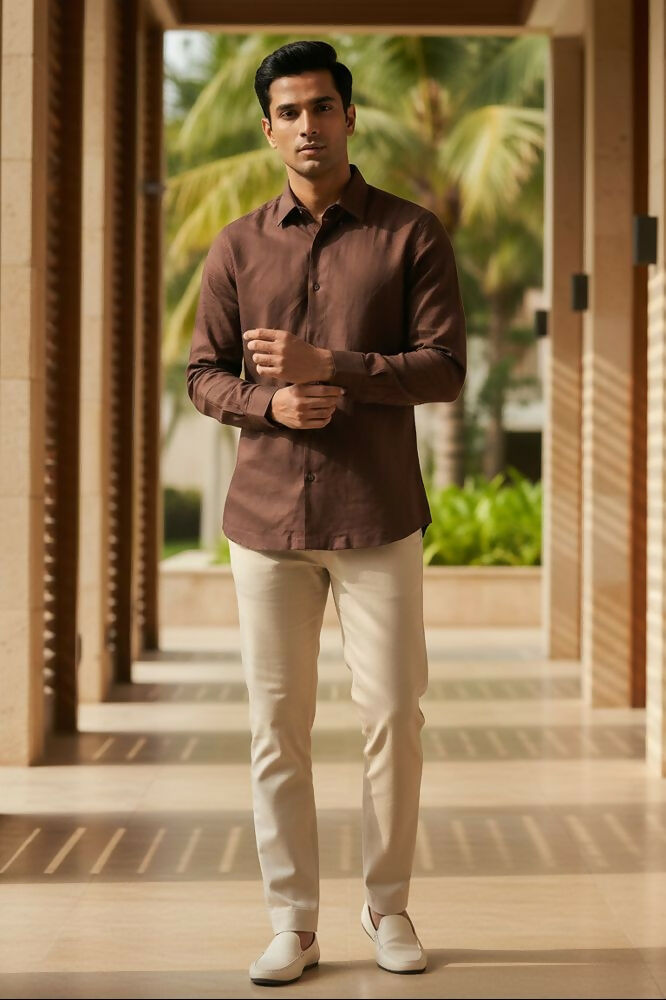 Earthline— Brown Cotton Shirt by Hilo Design | Grocsy