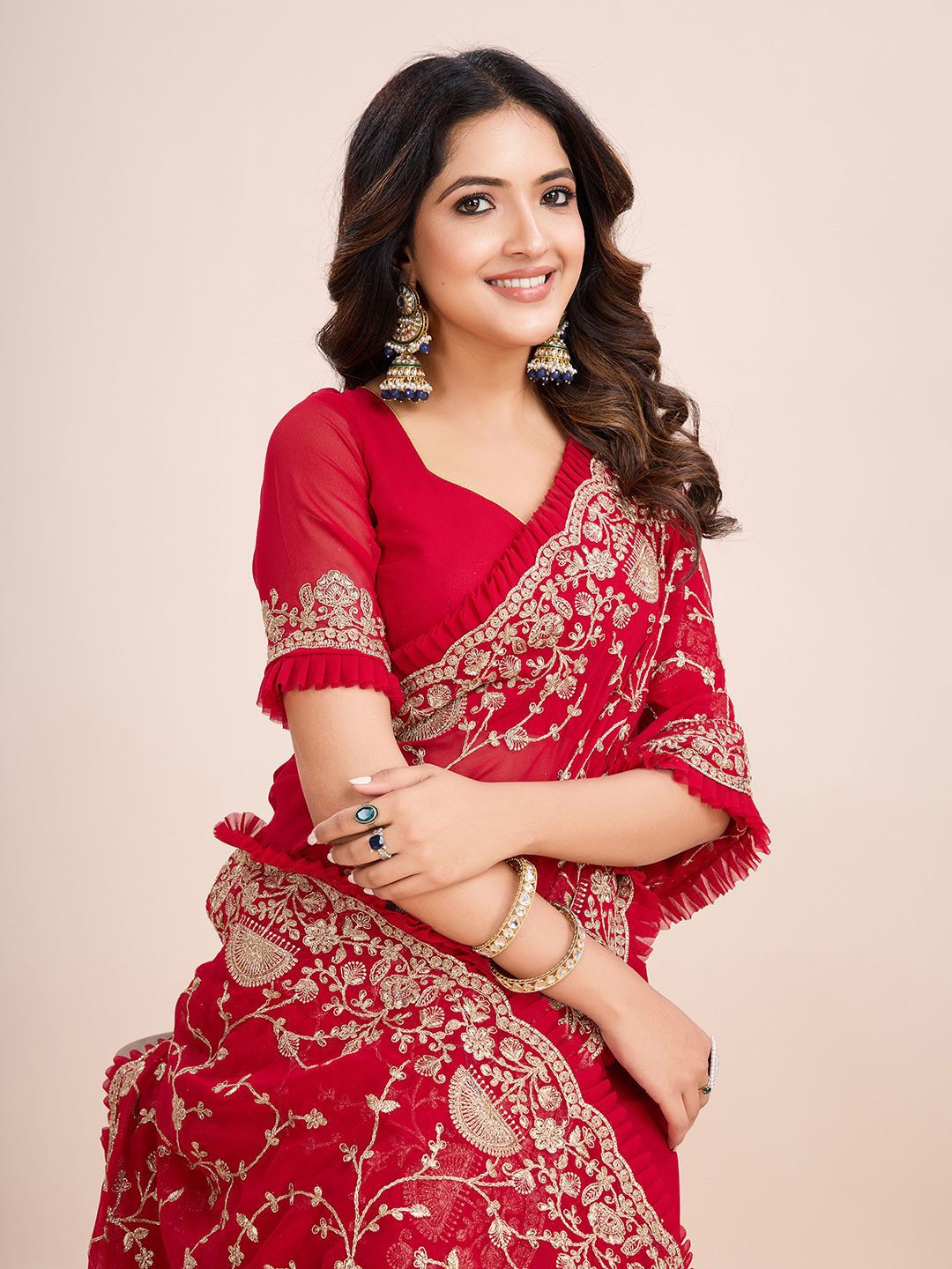 kasee Floral Embroidered Pure Georgette Ready to Wear Saree | Grocsy