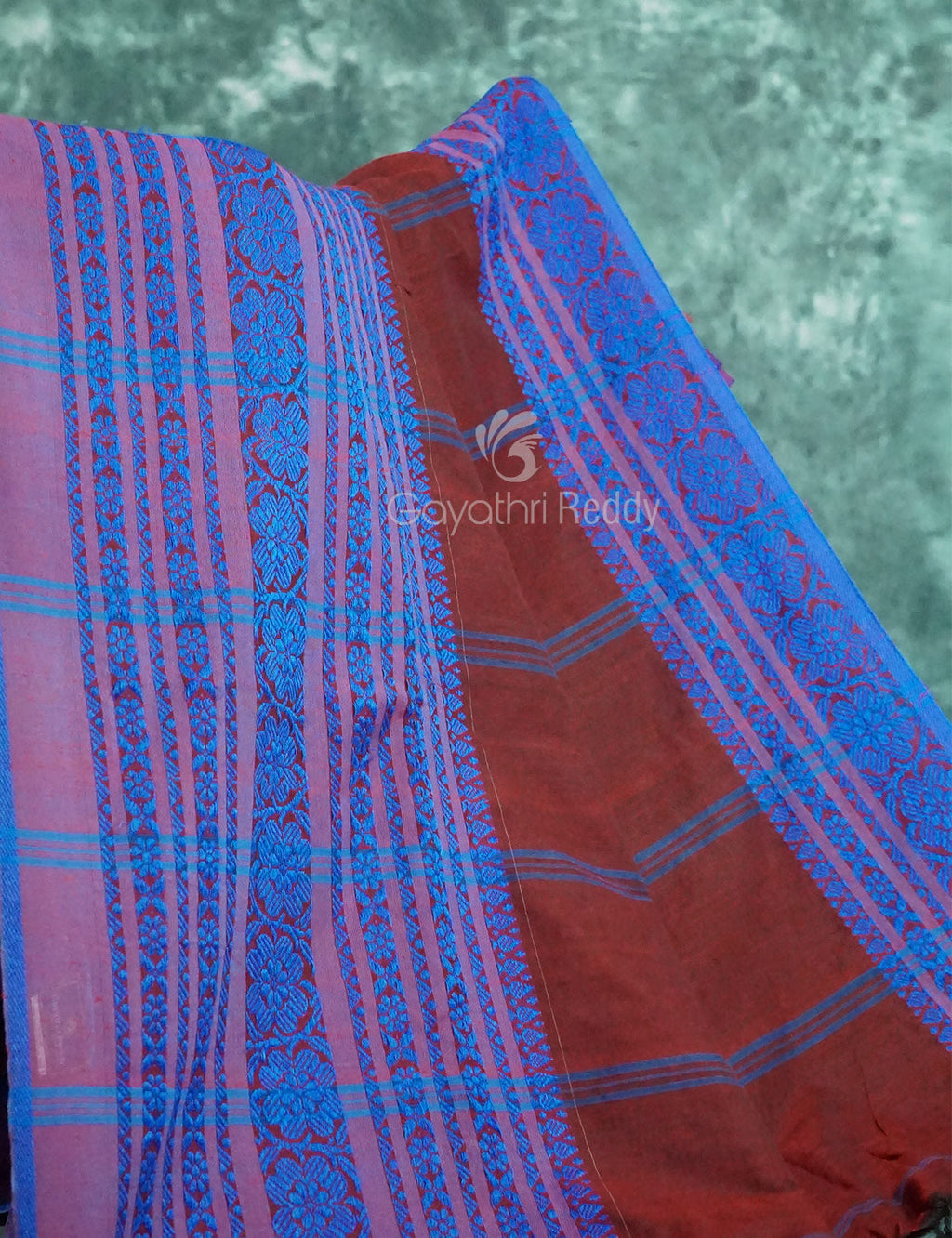 Maroon And Blue Colour Contrast Thread Borders Khadi Cotton Saree By Gayathri Reddy Designer Studio | Grocsy