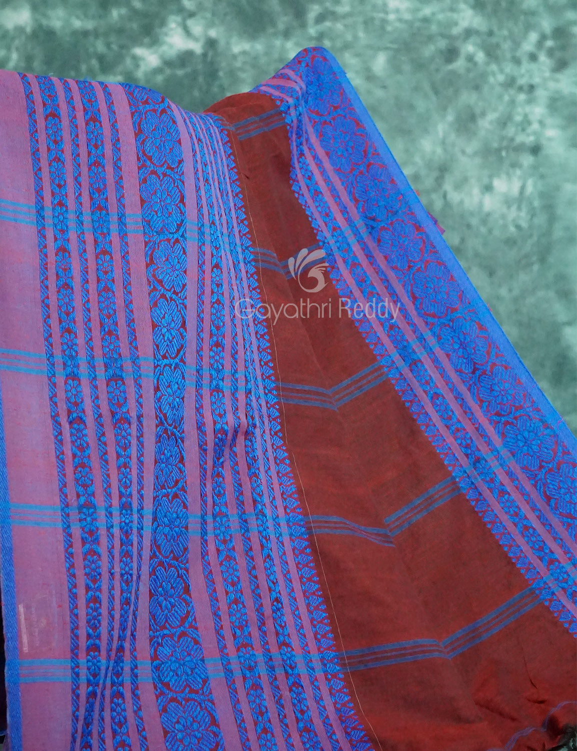 Maroon And Blue Colour Contrast Thread Borders Khadi Cotton Saree By Gayathri Reddy Designer Studio | Grocsy