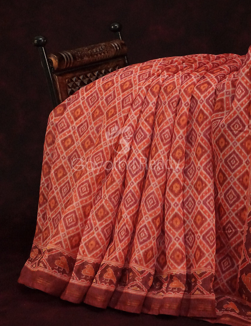 Peachish Orange Diamond Printed Semi Chanderi Saree By Gayathri Reddy Designer Studio | Grocsy
