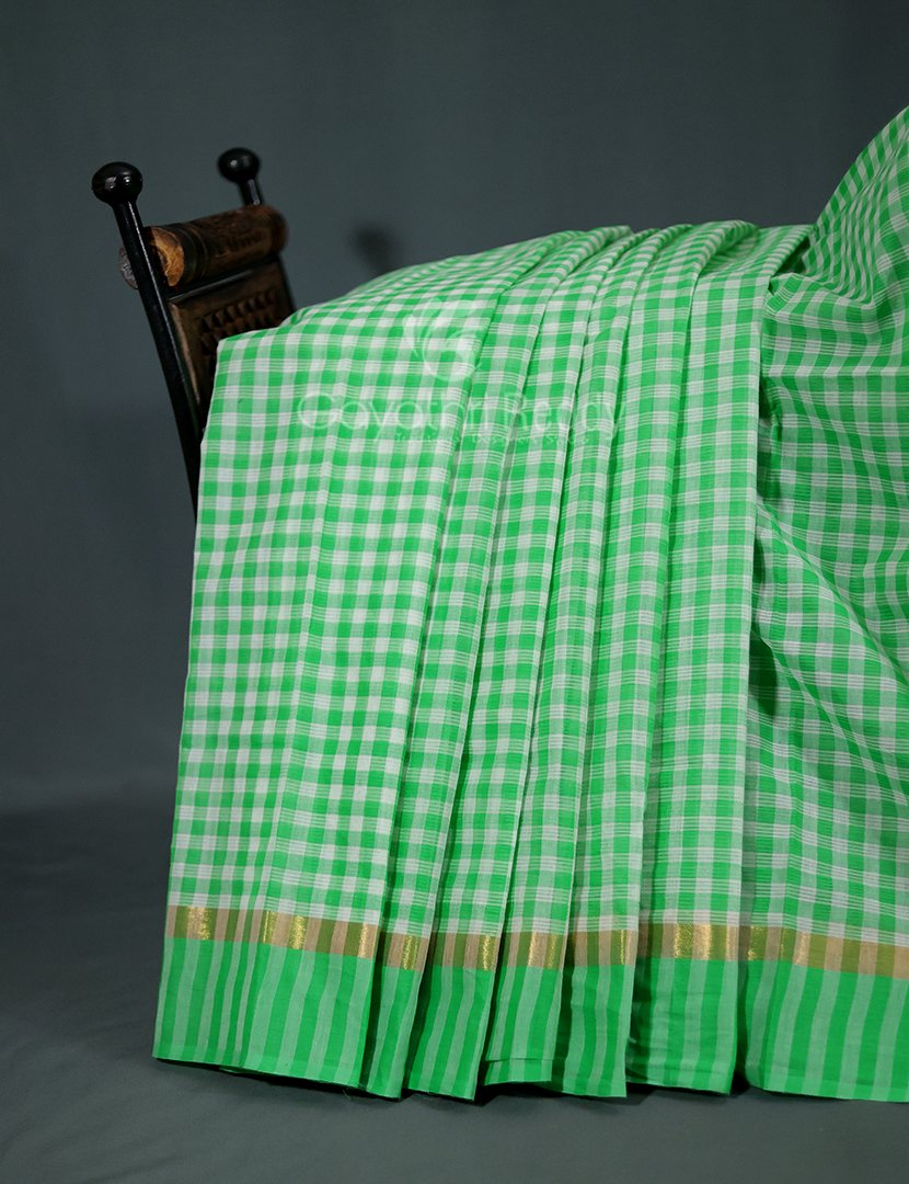 Light Green Colour With Checks Pure Mangalgiri Cotton Saree By Gayathri Reddy Designer Studio | Grocsy