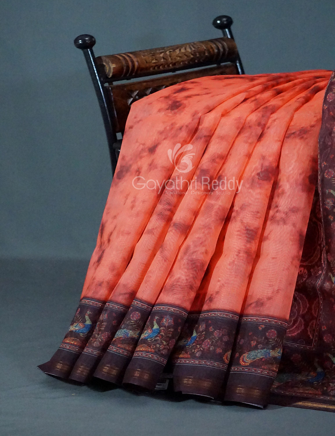 Shades of Peachish Orange Colour Shibori Print Semi Chanderi Saree By Gayathri Reddy Designer Studio | Grocsy