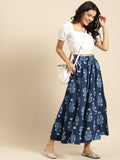 TAG 7 Women Navy Blue & White Printed Flared Palazzos | Grocsy