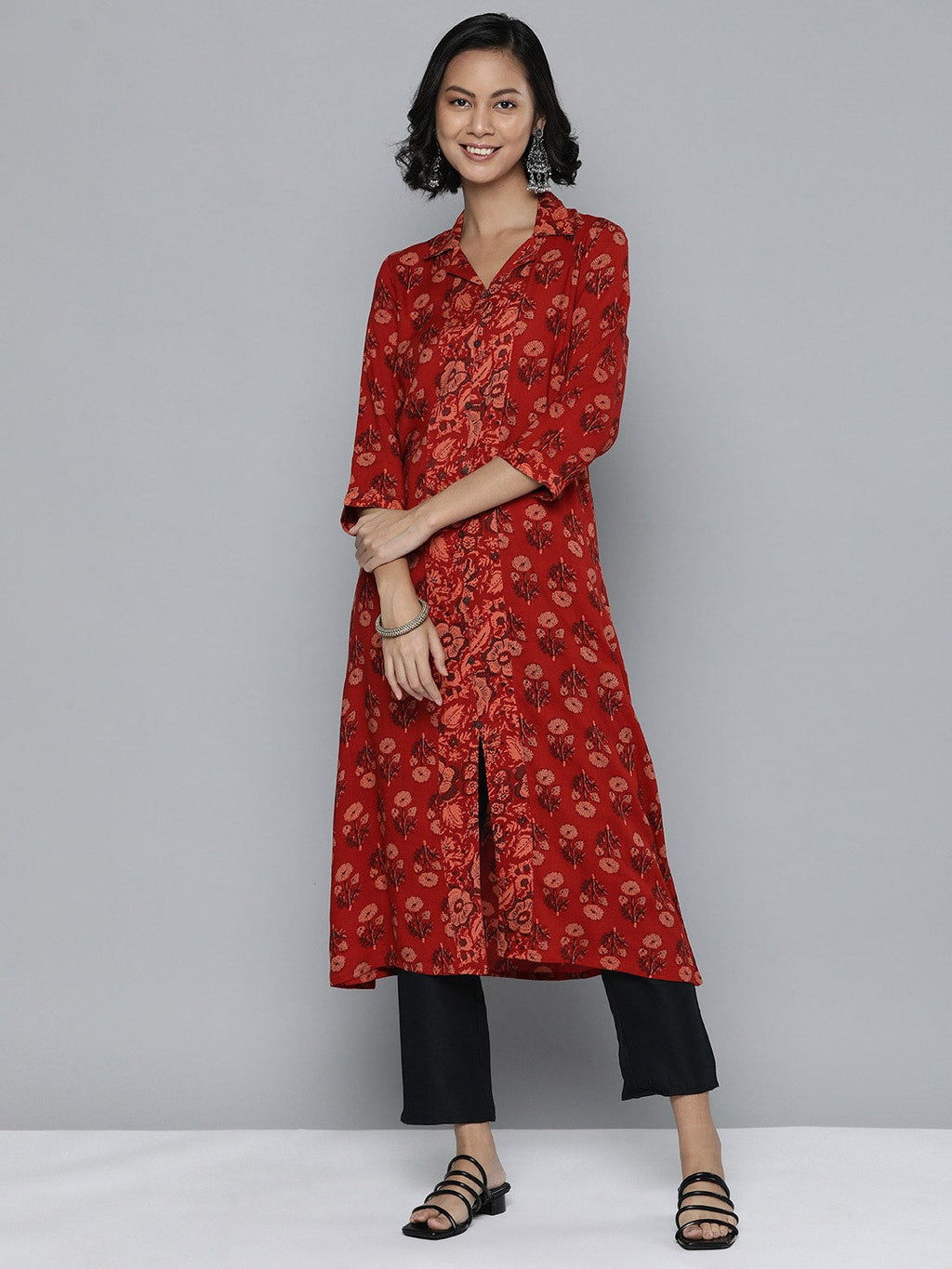 HERE&NOW Ethnic Motifs Printed A-Line Kurta | Grocsy