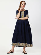 Cheera Embellished Party Wear Anarkali Dress - Navy Blue | Grocsy