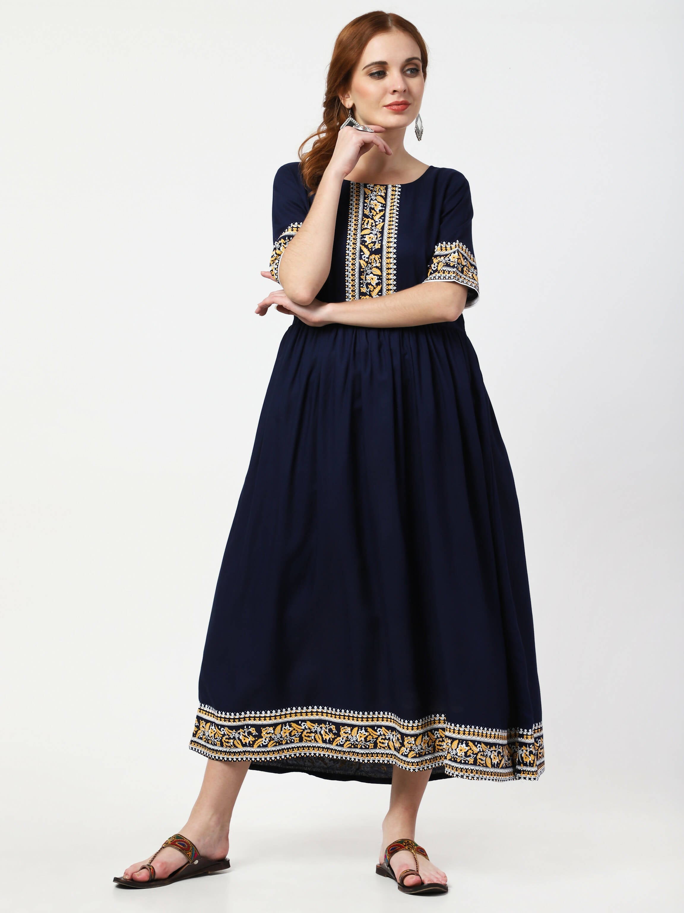 Cheera Embellished Party Wear Anarkali Dress - Navy Blue | Grocsy