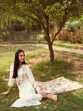 Indo Era White Floral Yoke Design Tie-Up Neck Straight Kurta With Trousers & Dupatta | Grocsy