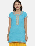 Souchii Blue Yoke Design Jacquard Straight Kurta | Grocsy