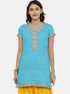 Souchii Blue Yoke Design Jacquard Straight Kurta | Grocsy