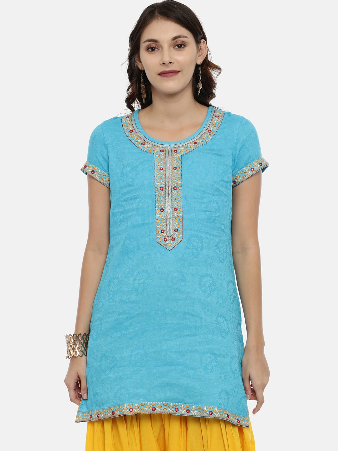 Souchii Blue Yoke Design Jacquard Straight Kurta | Grocsy