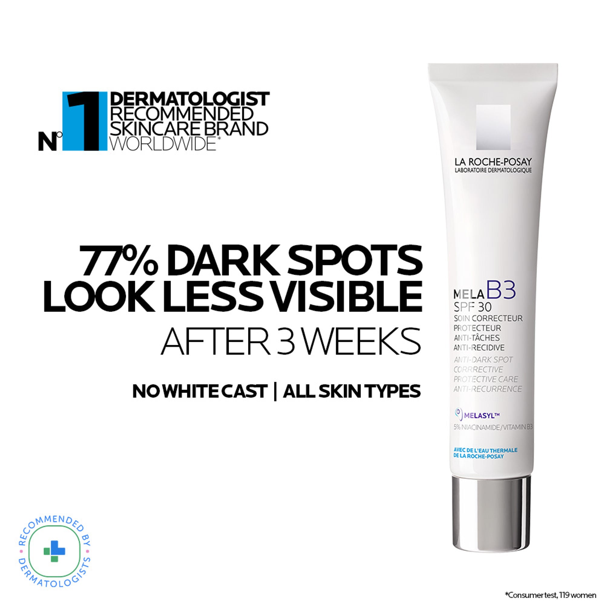 La Roche-Posay Mela B3 SPF30, Anti-Dark Spots Moisturiser & Broad-Spectrum Sunscreen with Melasyl | Grocsy
