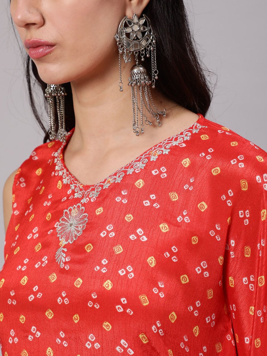 Aks Bandhani Printed Extended Sleeves Kaftan Kurta | Grocsy