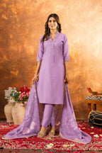 Lavender Embroidery Work Salwar Kurti Kameez by Infinity Export | Grocsy