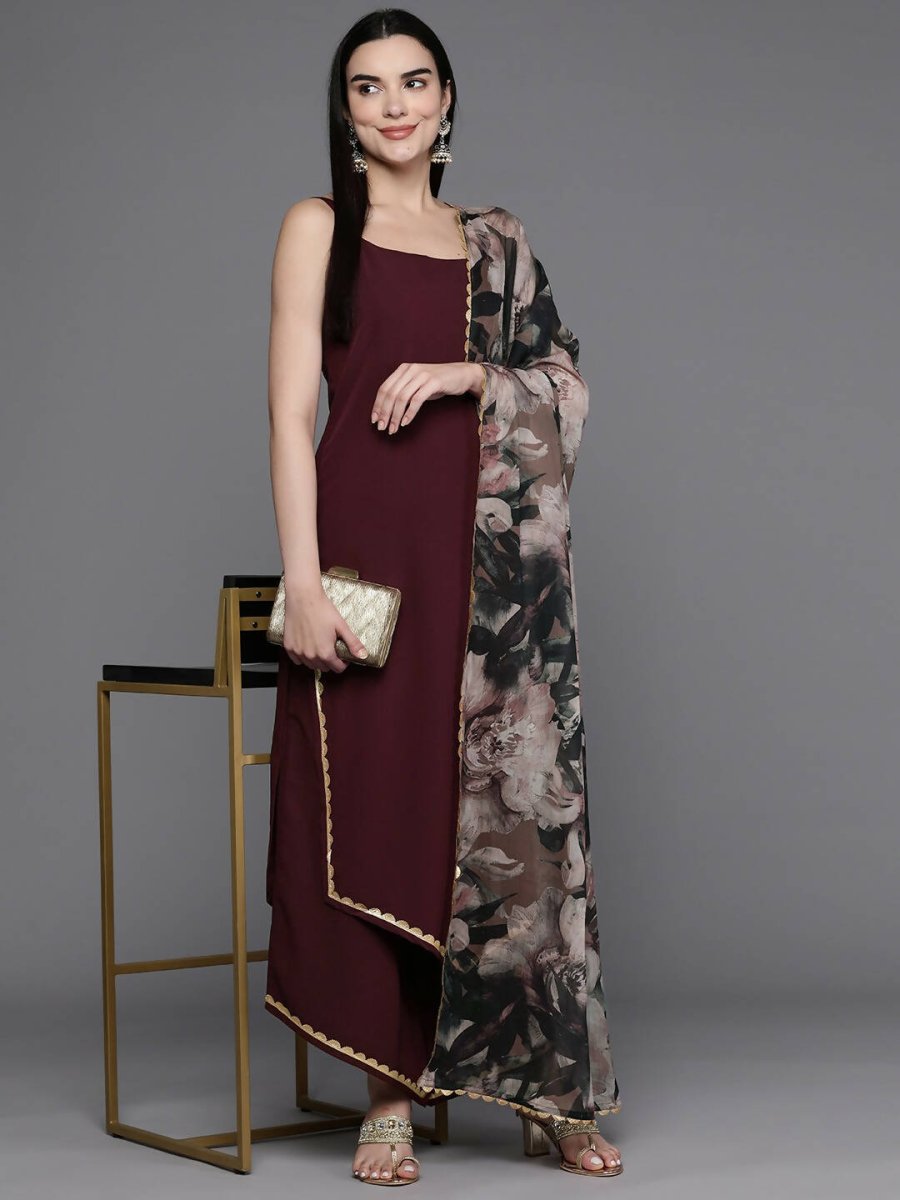 Ahalyaa Women Regular Kurta with Palazzos & With Dupatta - Brown Color | Grocsy