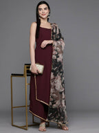 Ahalyaa Women Regular Kurta with Palazzos & With Dupatta - Brown Color | Grocsy