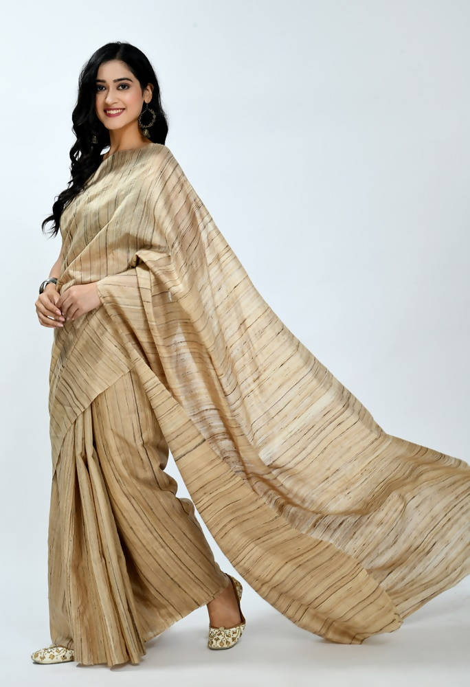 Mominos Fashion Moeza Pure Ghichcha Silk Tussar Golden Color Saree | Grocsy