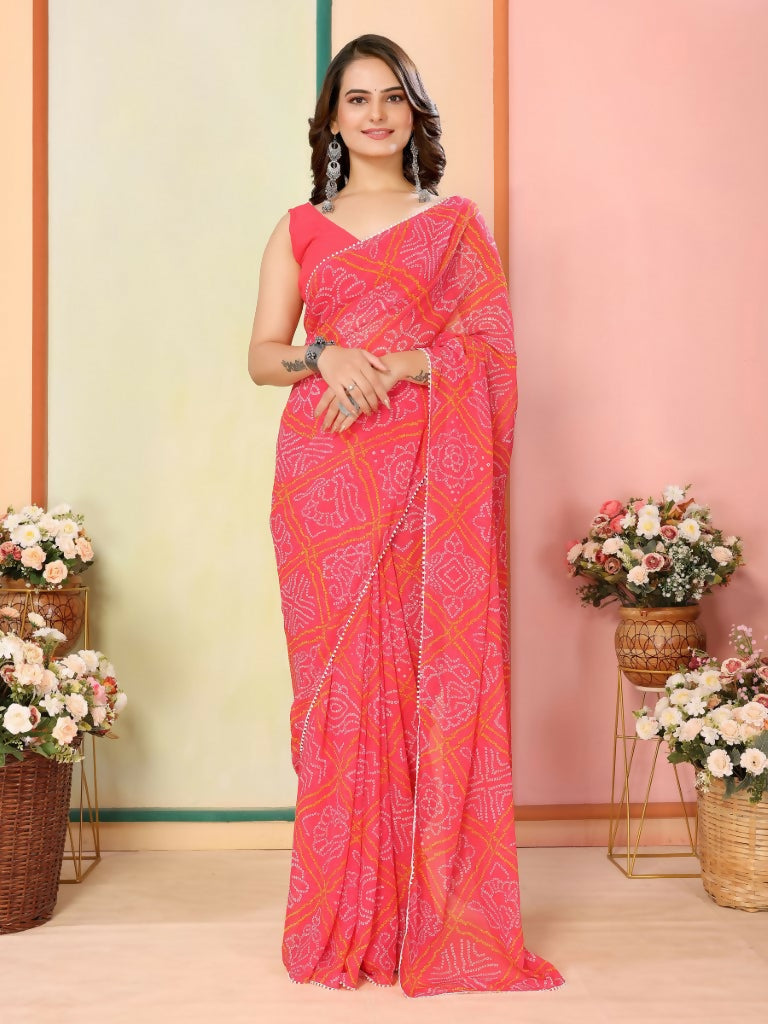 Red Georgette Designer Printed Ready To Wear Saree - Elite | Grocsy