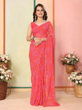 Red Georgette Designer Printed Ready To Wear Saree - Elite | Grocsy