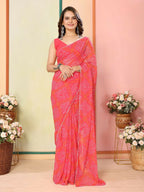 Red Georgette Designer Printed Ready To Wear Saree - Elite | Grocsy