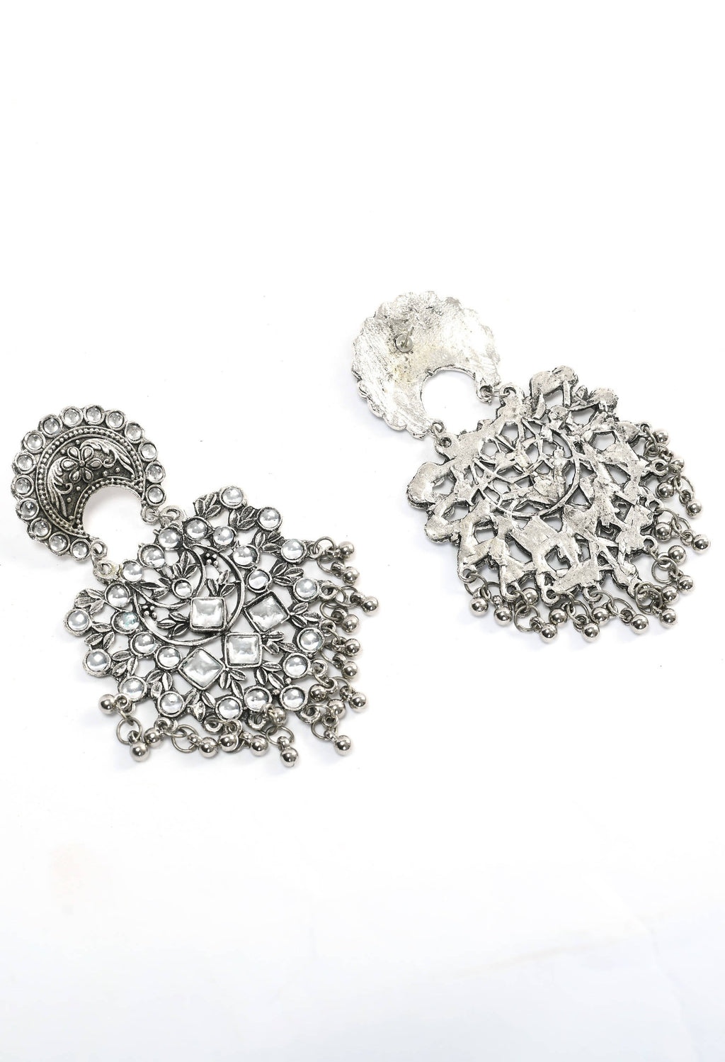 Mominos Fashion Johar Kamal Silver Color Base With Kundan Earrings