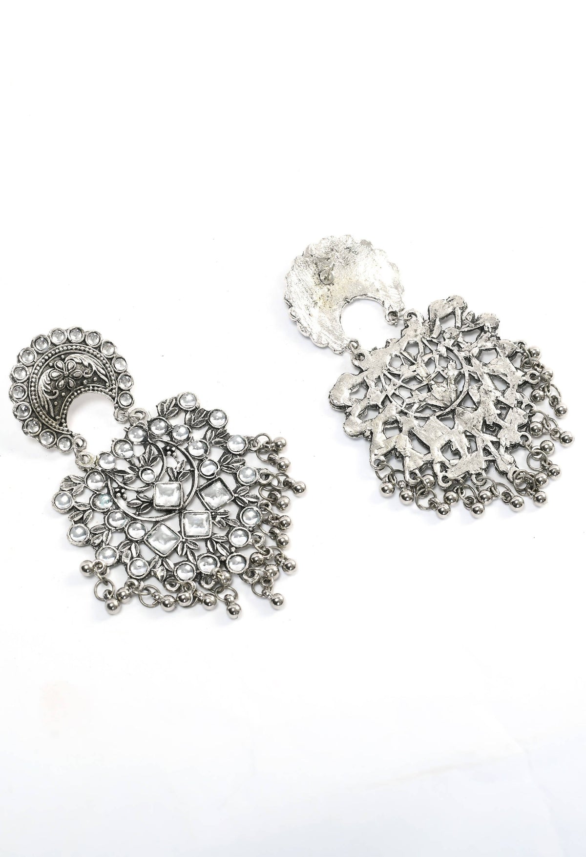 Mominos Fashion Johar Kamal Silver Color Base With Kundan Earrings