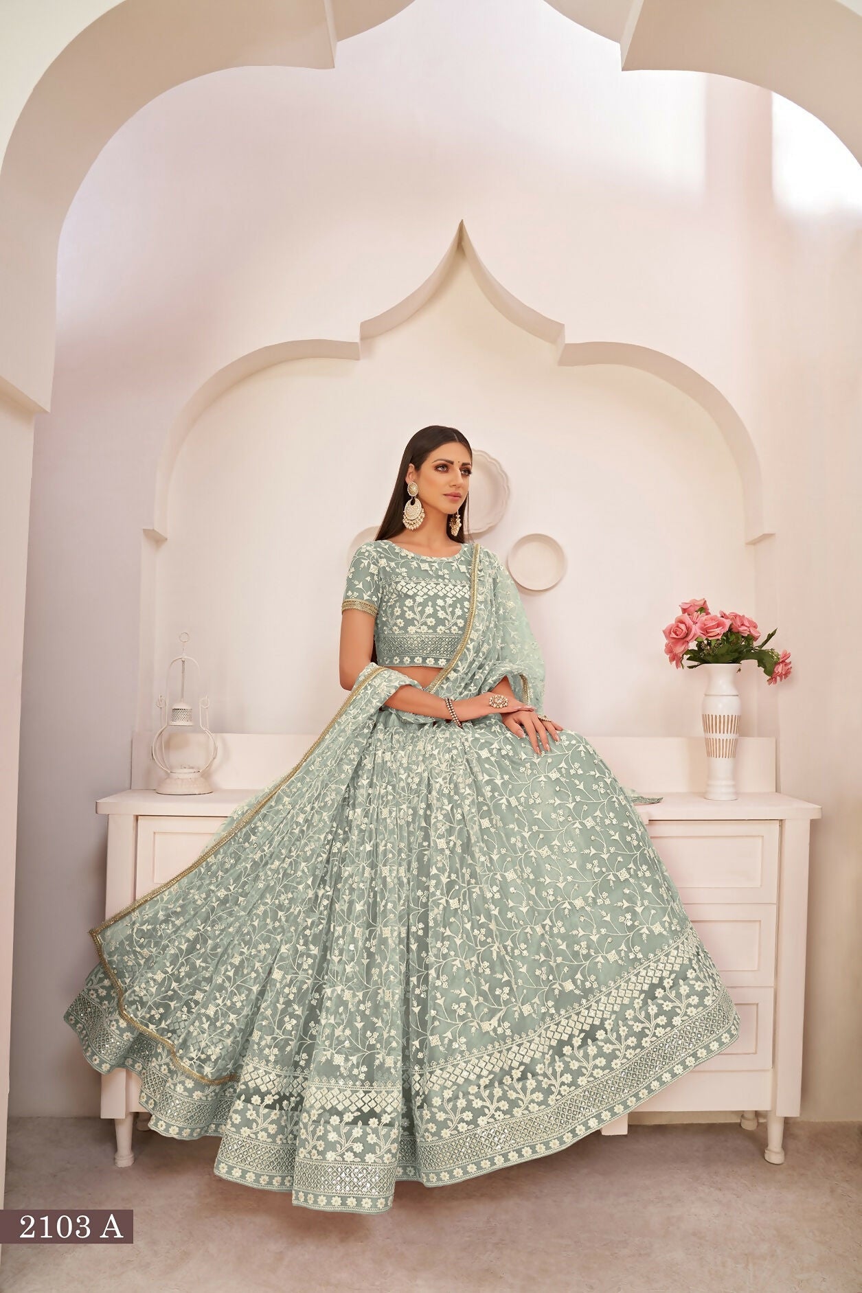 Eilara Women'S Eilara Women'S Green Butterfly Net Embroidered Thread Work Party Wear Lehenga Choli | Grocsy
