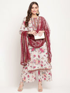 Ahalyaa Women Beige Floral Printed Regular Gotta Patti Kurta with Palazzos & With Dupatta | Grocsy